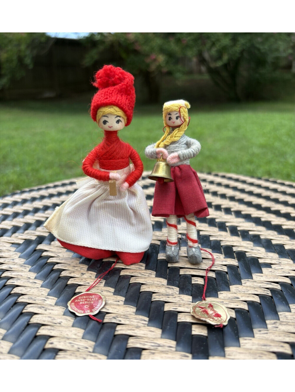 Anne Beate Design Denmark Handmade Yarn Girl Figurines Set of 2 4in w/ Tags